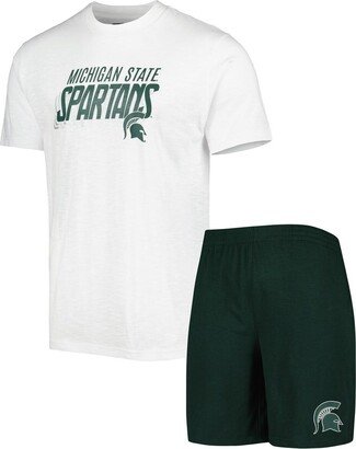 Men's Concepts Sport Green, White Michigan State Spartans Downfield T-shirt and Shorts Set - Green, White