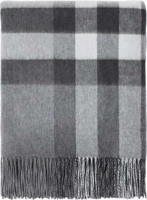 Check-Pattern Fringed Cashmere Blanket