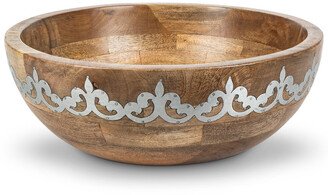 Gg Collection Mango Wood With Metal Inlay Heritage Wide Serving Bowl