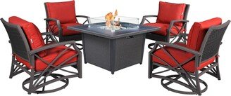 Kinger Home Ethan 5 PC Propane Fire Pit Table Set for Patio