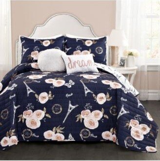 Vintage Like Paris Rose Butterfly Script Quilt Set