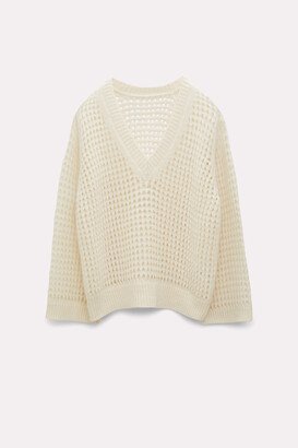 Open knit v-neck sweater in wool-cashmere
