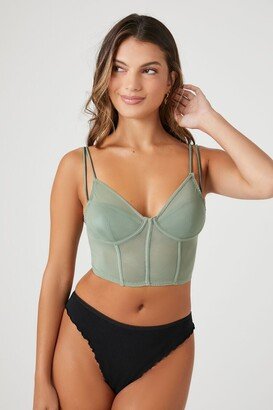 Women's Sheer Mesh Cropped Corset Cami in Tea, XL