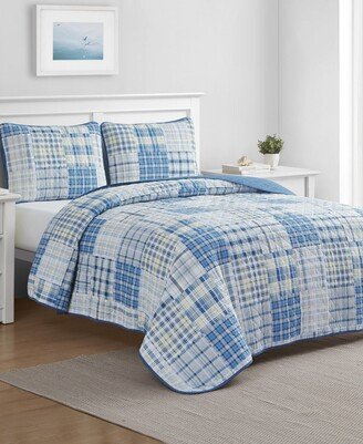 Closeout! Raeford Reversible 3 Piece Quilt Set, King - Blue, Yellow, Gray