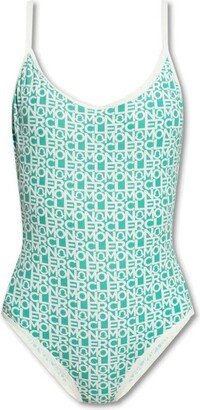 All-Over Logo Printed Low Cut Swimsuit-AA