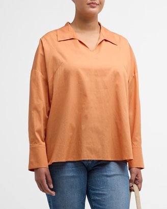 Harshman Plus Size Enid Gathered V-Neck Cotton Blouse