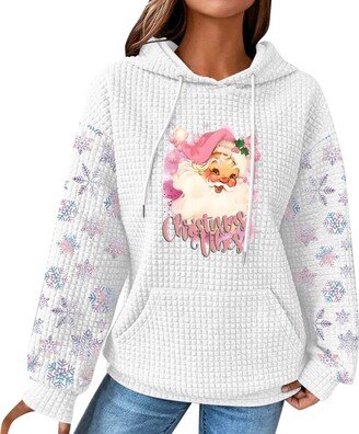 Generic Women's Christmas Printed Hooded Sweatshirt Top Sweatshirt Plain Womens (a-White