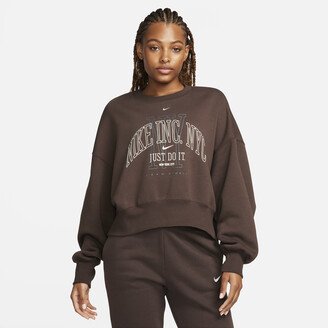 Women's Sportswear Phoenix Fleece Over-Oversized Crew-Neck Graphic Sweatshirt in Brown