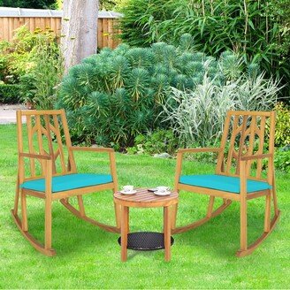 2 PCS Patio Rocking Chair Acacia Wood Armrest Cushioned Sofa - 28.5'' x 38'' x 41''