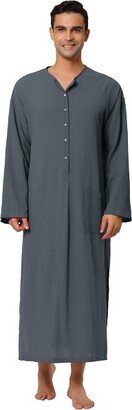 Lars Amadeus Lar Amadeu Men' Night Sleep Cotton Side Split Long Gown with Pocket Small