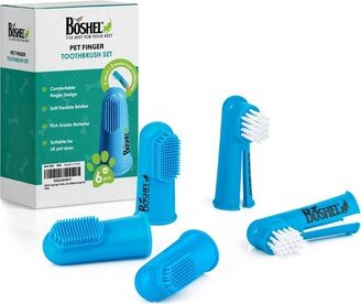 BOSHEL Dog Finger Toothbrush Set - 8 Pack Includes 6 Silicone Bristle + 2 Nylon Bristle Dog & Cat Toothbrushes - Kit for Small & Large Pets