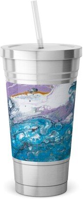 Travel Mugs: Flow Painting - Blue Stainless Tumbler With Straw, 18Oz, Blue