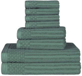 Cotton Highly Absorbent 8Pc Solid And Checkered Border Towel Set-AE