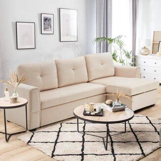 EROMMY Sectional Sofa Couch, Flannel L-Shaped Sofa Bed with Storage Ottoman, Beige - 90 x 50