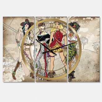 Designart Squad Goals Oversized Fashion 3 Panels Wall Clock - 38