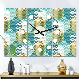 Designart 'Retro Hexagon Pattern IV' Oversized Mid-Century wall clock - 3 Panels - 36 in. wide x 28 in. high - 3 Panels