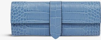 Womens Nile Blue Croc-effect Small Leather Jewellery Roll 20cm