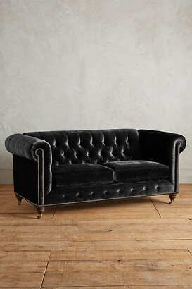 Slub Velvet Lyre Chesterfield Petite Sofa, Hickory