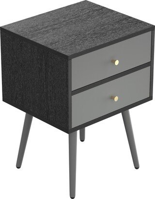 GREATPLANINC Modern Bedside Table with 2 Storage Drawers and Metal Button Side Table for Bedroom