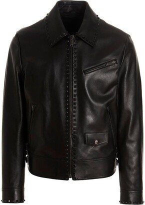 Studs Embellished Leather Jacket