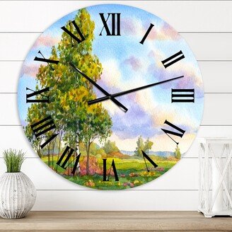 Designart 'Landscape The Trees In The Evening Field' Traditional wall clock