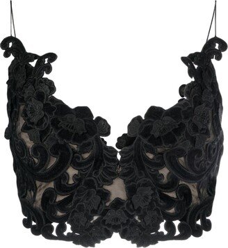 Sensory embroidered-velvet bustier top