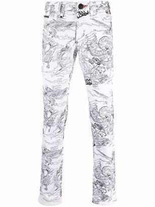 Graphic-Print Skinny Jeans