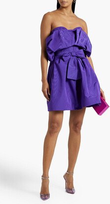 Strapless ruffled cotton-blend moire mini dress