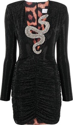 Crystal-Embellished Ruched Minidress