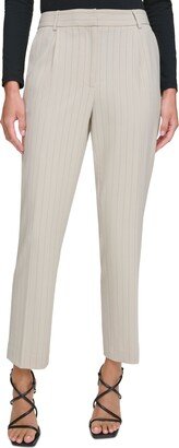 Petite Pinstriped Pleat-Front Pants - Pebble / Black