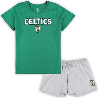 Women's Branded Kelly Green, Heather Gray Boston Celtics Plus Size T-shirt and Shorts Combo Set - Kelly Green, Heather Gray