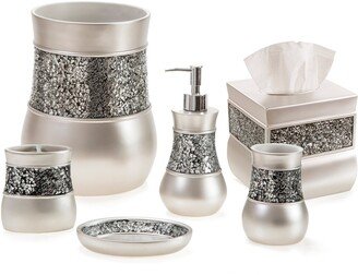 Crackled Glass Silver Bathroom Accessories Set of 6 - 6 Piece