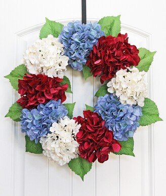 4Th Of July Wreath, Red White & Blue Wreath For Front Door, Patriotic Hydrangea USA Memorial Day