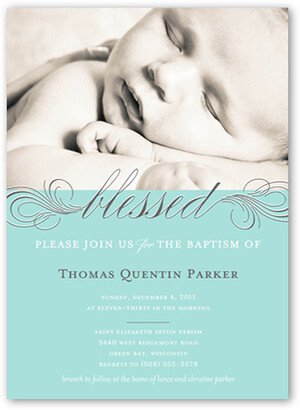 Baptism Invitations: Little Blessed Blue Baptism Invitation, Blue, Matte, Signature Smooth Cardstock, Square