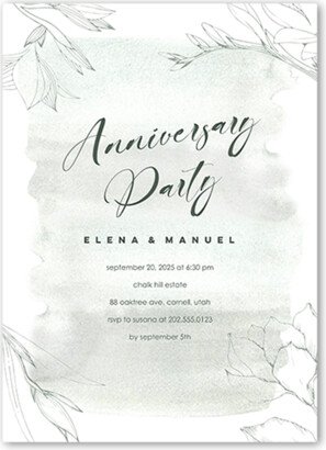 Wedding Anniversary Invitations: Blossoming Outline Wedding Anniversary Invitation, Green, 5X7, Pearl Shimmer Cardstock, Square