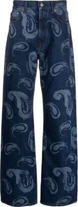 Paisley-Print Wide-Leg Jeans