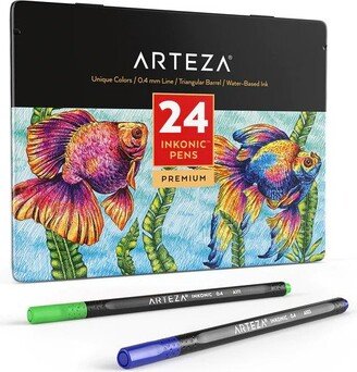 Arteza Fineliner Colored Pens Set, Inkonic, Fine Line, 0.4mm Tips, Assorted Colors - 24 Pack