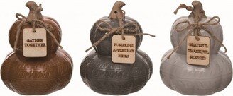 Ceramic Multicolored Harvest Stacked Pumpkin with Tag Set of 3