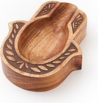 Spoon Rest, Hand Carved Mango Wood Hamsa Of Fatima, Wooden Holder For Kitchen Utensils, Made in India By Matr Boomie