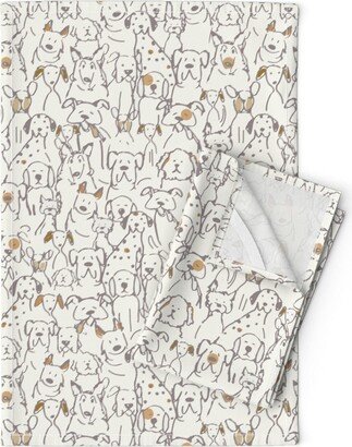 Whimsical Dog Tea Towels | Set Of 2 - Neutral Doodle Dogs By Shellyturnerdesigns Animal Lover Linen Cotton Spoonflower