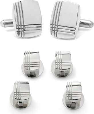 Men's Stainless Steel Tartan Plaid Cufflinks and Stud Set, 6 Piece Set