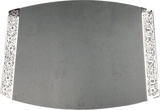 Yair Emanuel Gray Modern Ceramic Challah Board For Shabbat With Decorative Metal Bezel