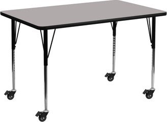 Mobile 24''W x 48''L Rectangular Grey HP Laminate Activity Table - Standard Height Adjustable Legs