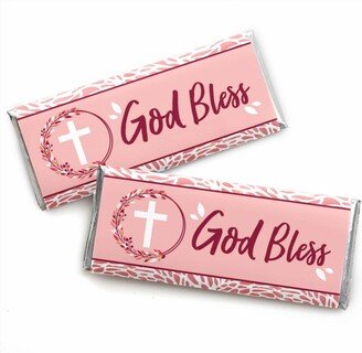Big Dot Of Happiness Pink Elegant Cross - Candy Bar Wrapper Girl Religious Party Favors - Set of 24
