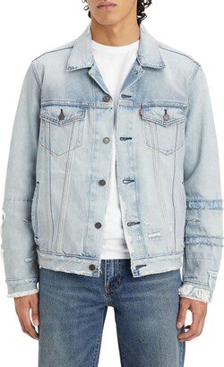 Distressed Cotton Denim Trucker Jacket