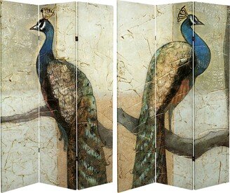 Handmade 6' Double Sided Peacocks Canvas Room Divider