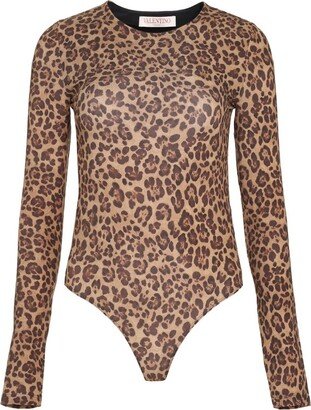 Animal Print Crewneck Long-Sleeved Bodysuit