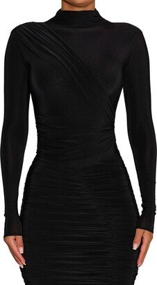 Drama Ruched Long Sleeve Ribbed Body-Con Bodysuit