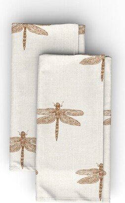 Cloth Napkins: Copper Dragonflies Cloth Napkin, Longleaf Sateen Grand, Beige