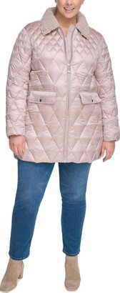 Size Faux-Fur-Collar Quilted Coat